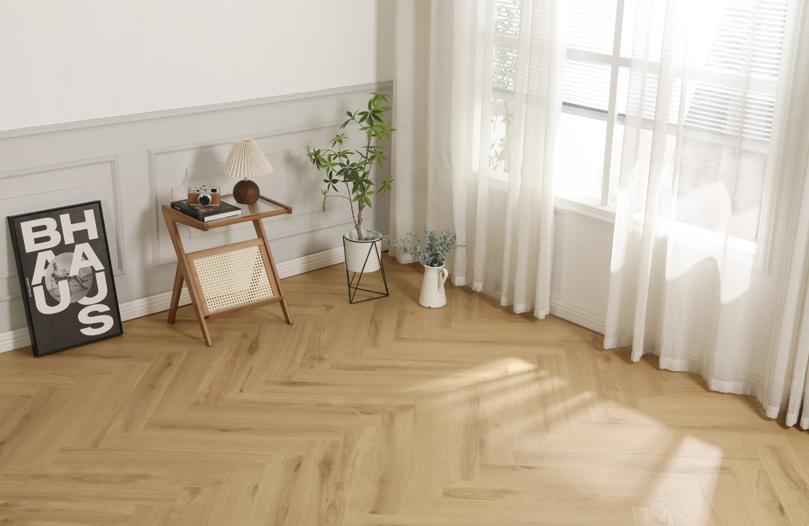 Klick Vinyl Fischgräte Eiche sandnatur – Herringbone Designboden mit integrierter Dämmung, Ansicht 11