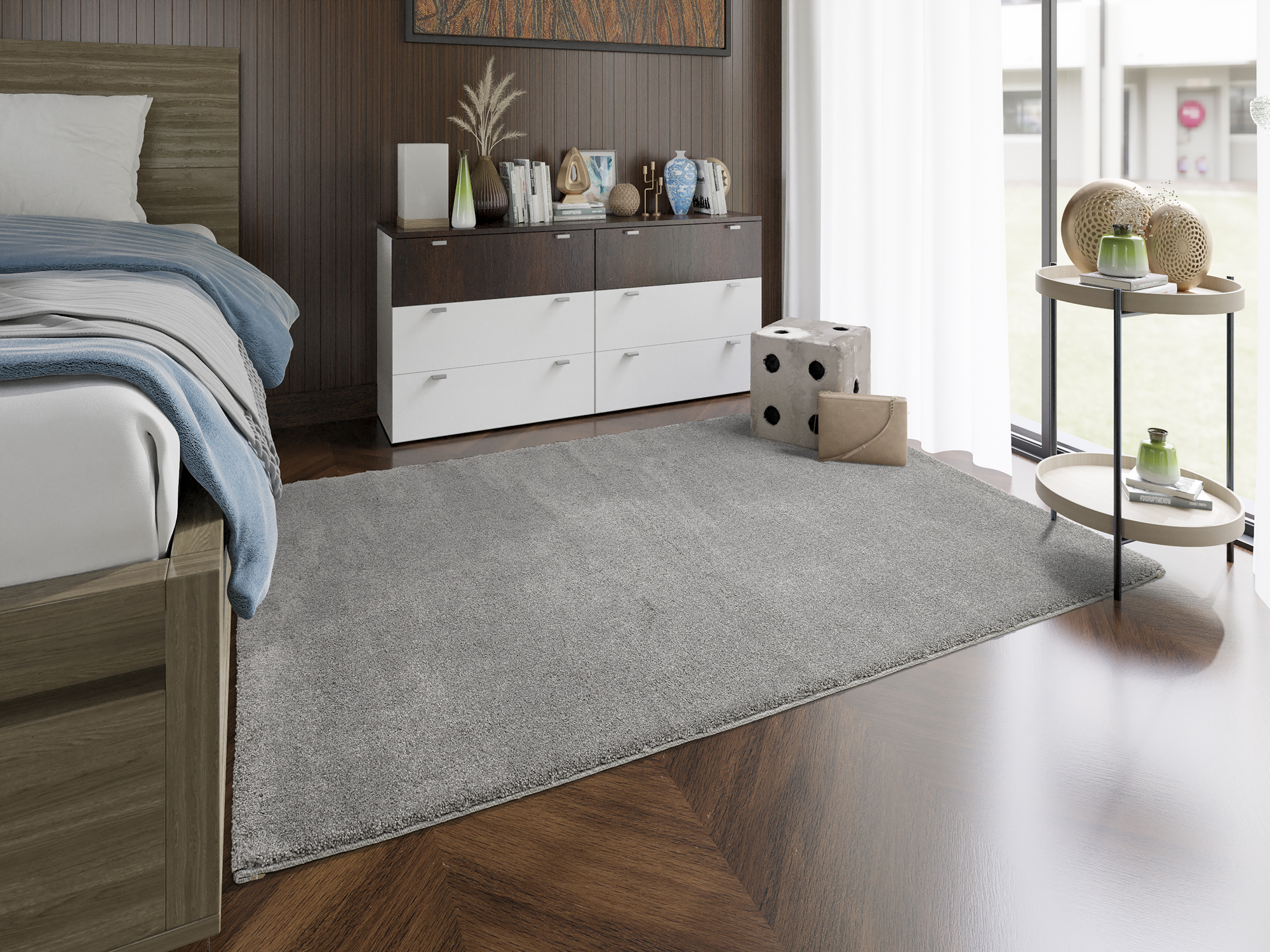New Villa Melange Uni Teppich dunkelgrau