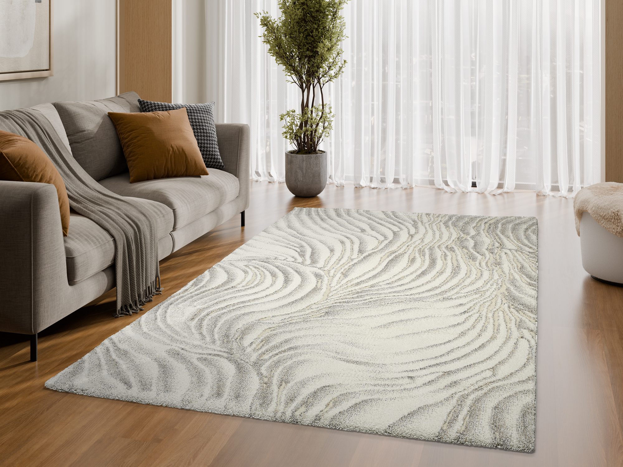 Liv Coral Designer Teppich creme-grau