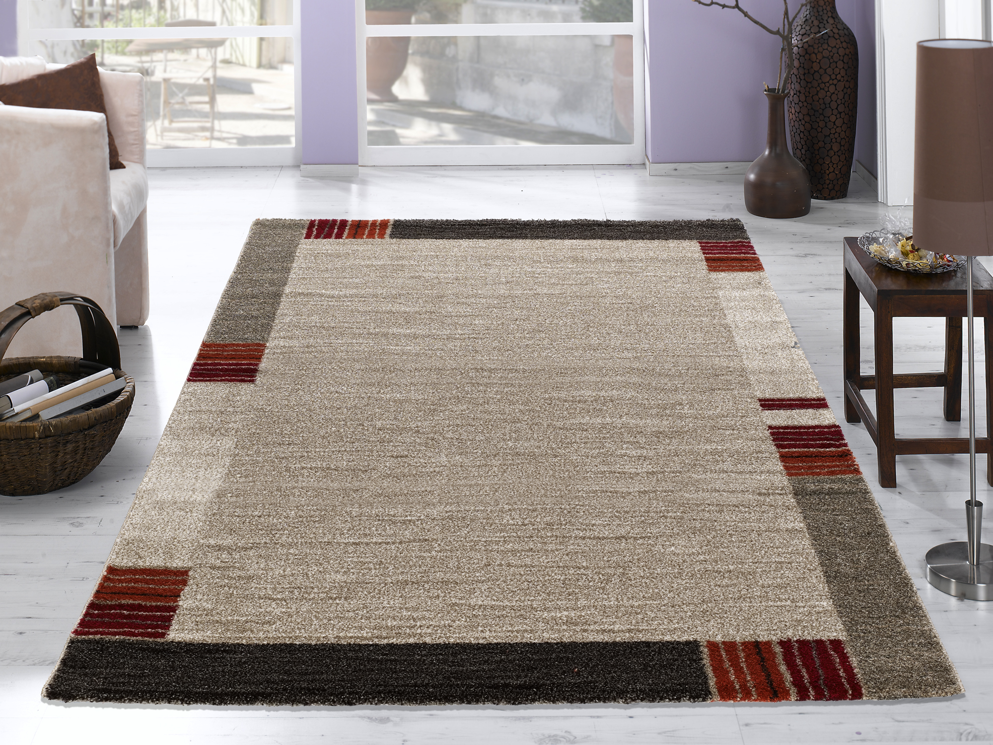 Castle Flora Frisé Teppich beige-dunkelbraun