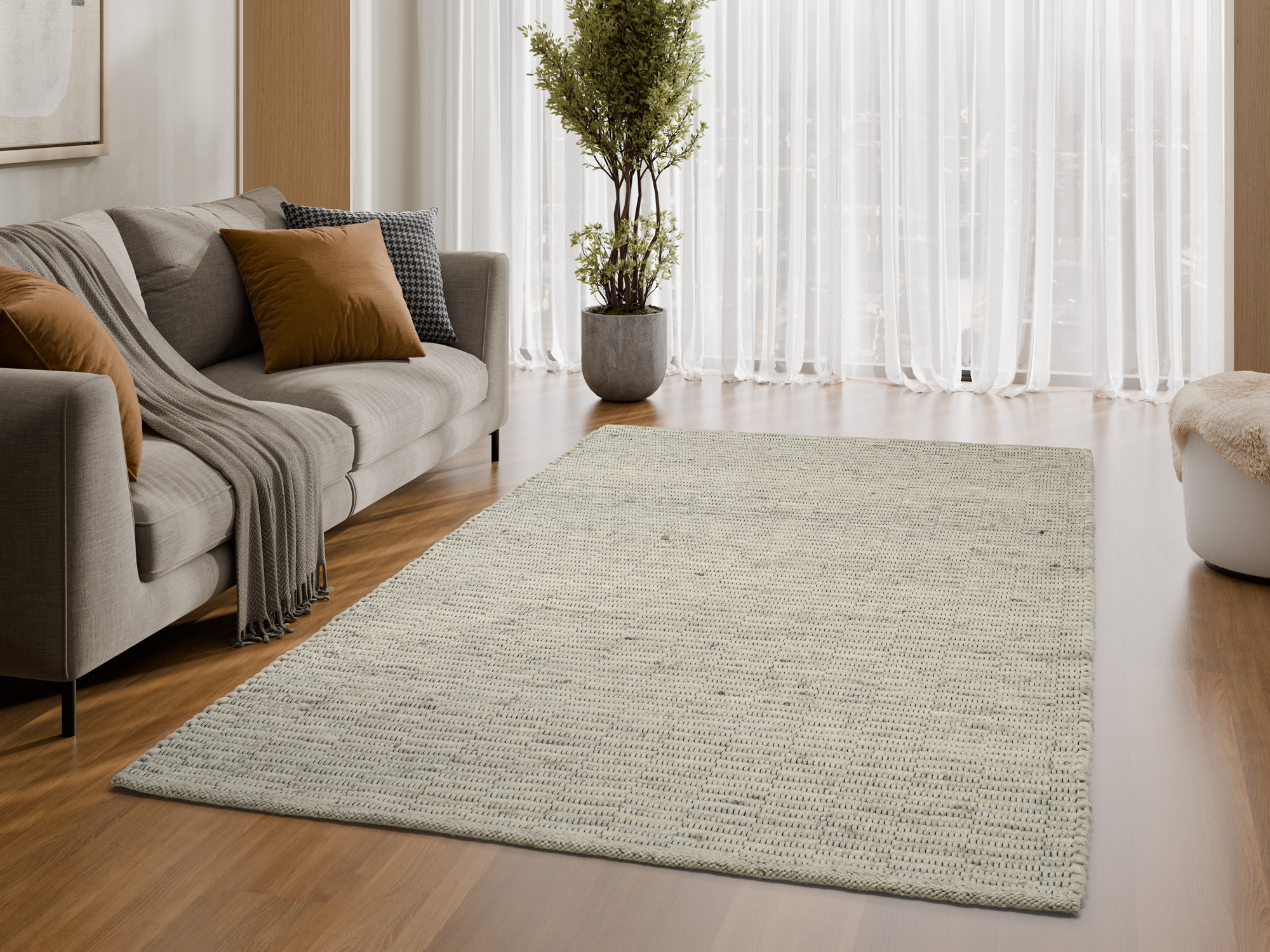 Atrium Handweb Wollteppich hellgrau-natur