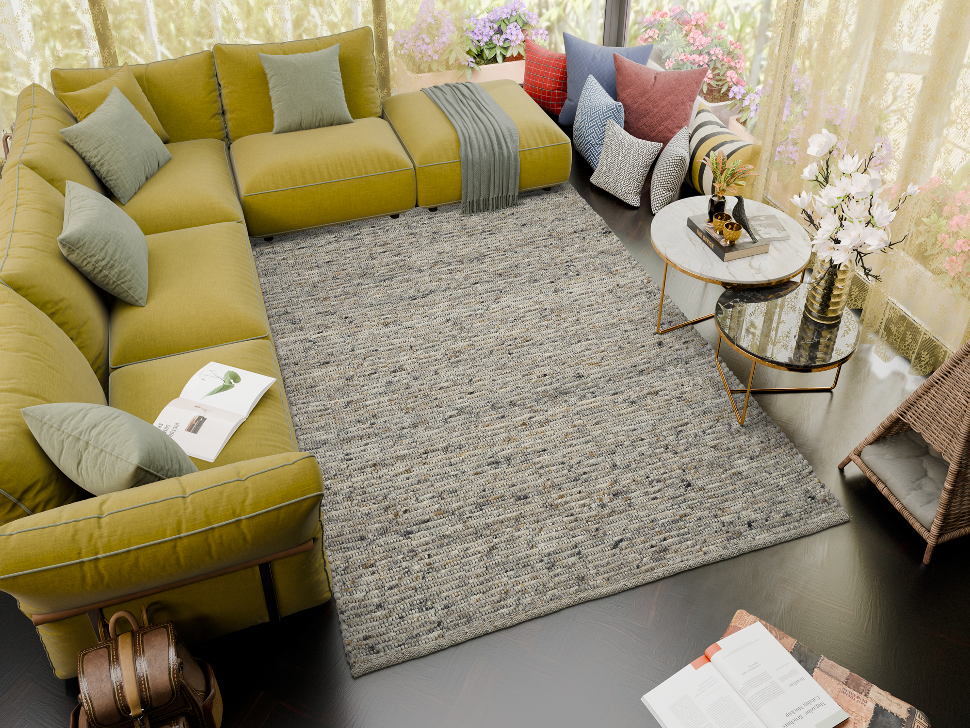 Atrium Handweb Wollteppich beige-mix