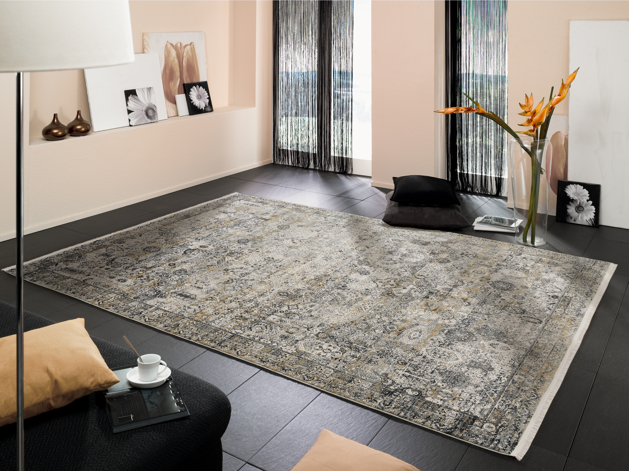 Bestseller Tadi Designer Teppich grau-gold