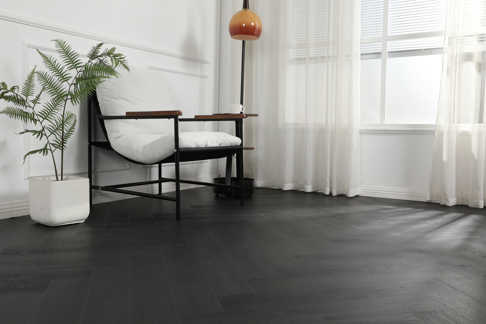 Klick Vinyl Fischgräte Eiche anthrazit – Herringbone Designboden mit integrierter Dämmung, Ansicht 7