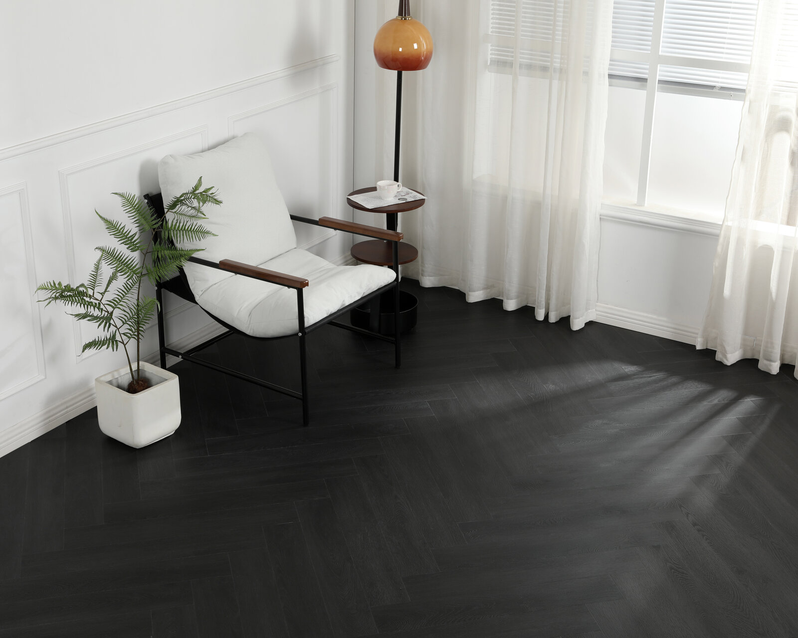 Klick Vinyl Fischgräte Eiche anthrazit – Herringbone Designboden mit integrierter Dämmung, Ansicht 6