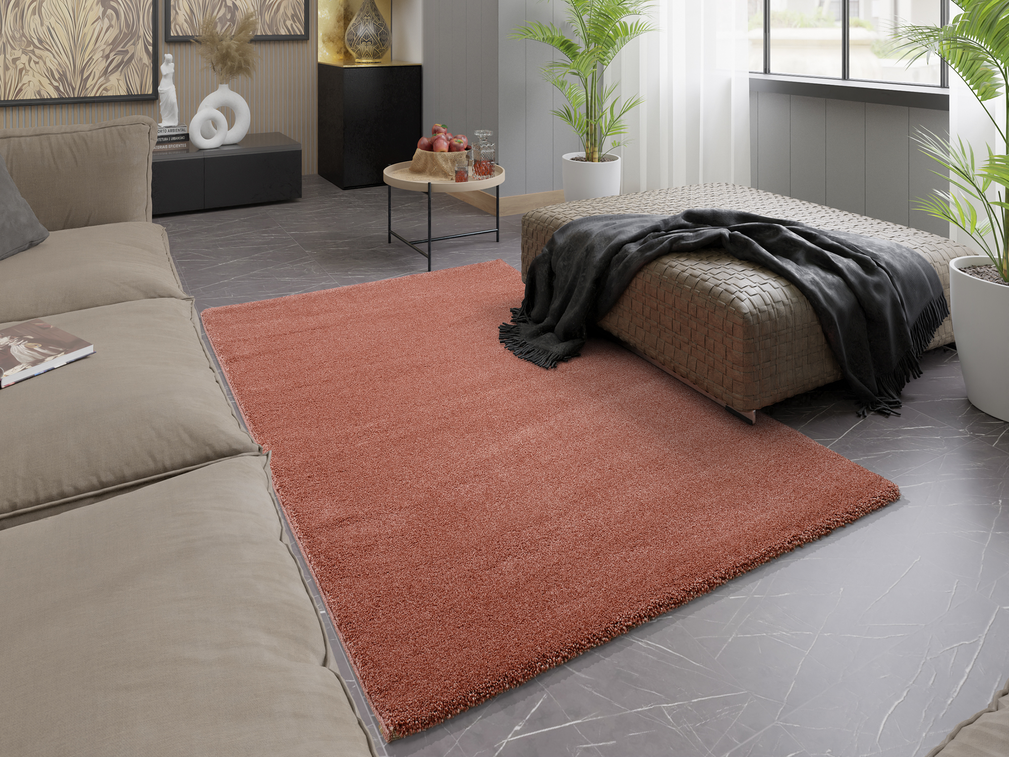 New Villa Melange Uni Teppich rosenholz