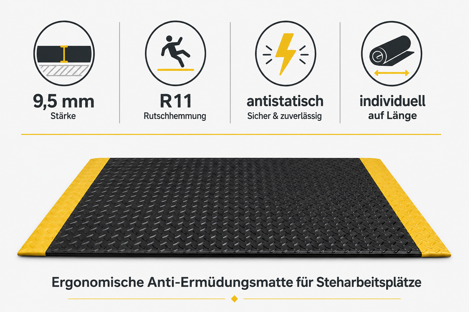 Antiermüdungsmatte Meterware 60 cm, grau