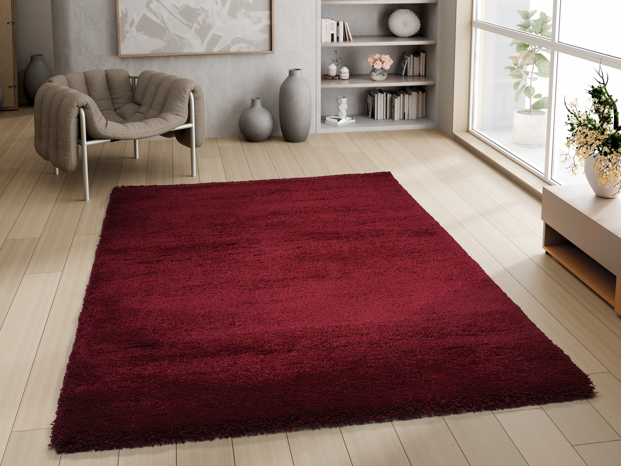 Montis Hochflor Teppich dunkelrot