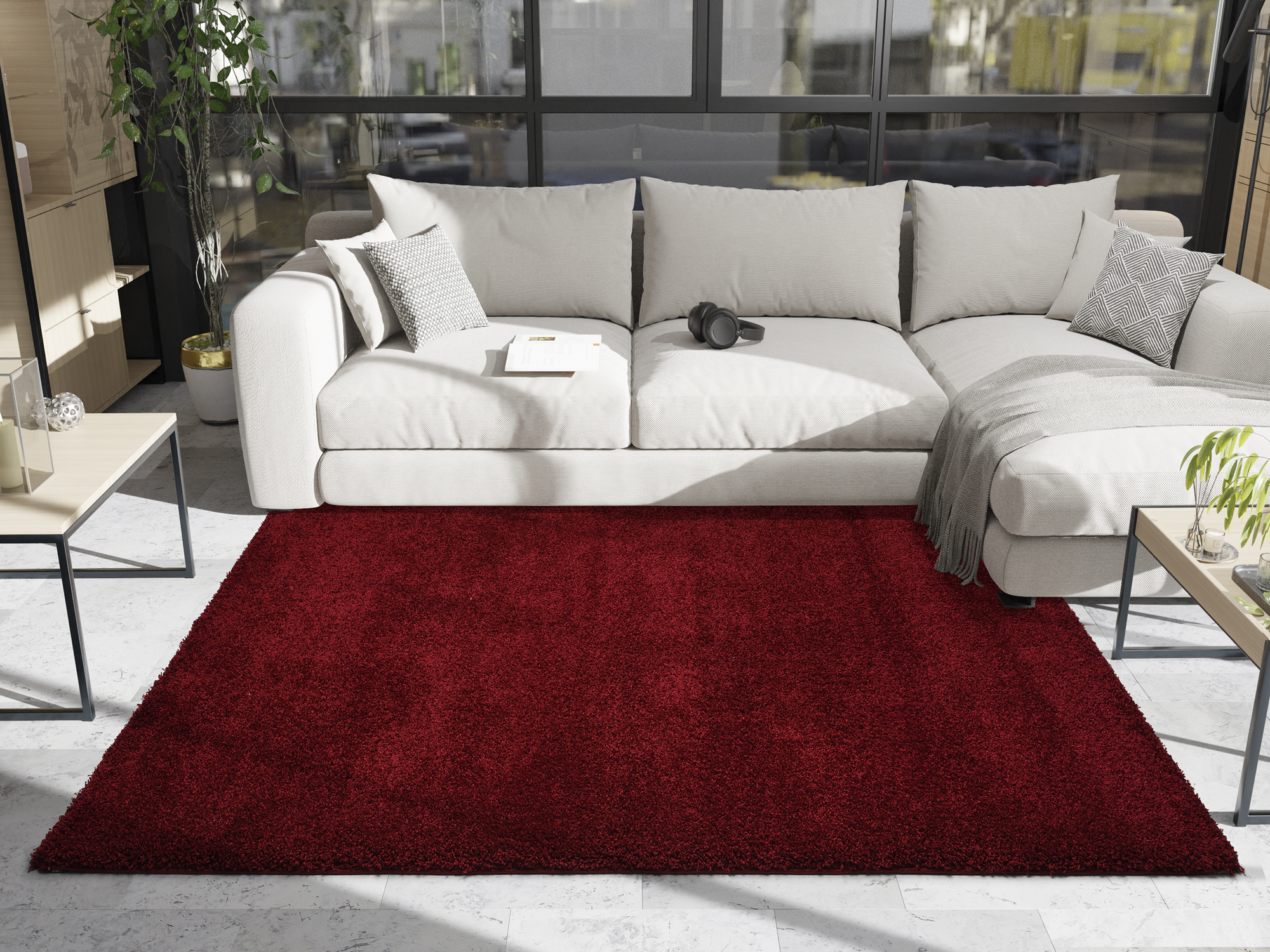 Montis Hochflor Teppich dunkelrot