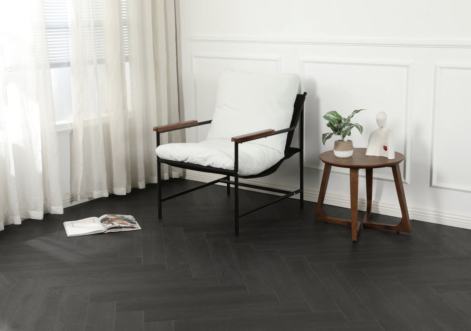 Klick Vinyl Fischgräte Eiche anthrazit – Herringbone Designboden mit integrierter Dämmung, Ansicht 4